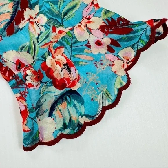 JOHNNY WAS Sz S Top Blue Floral Print Cold Shoulder - Picture 11 of 13